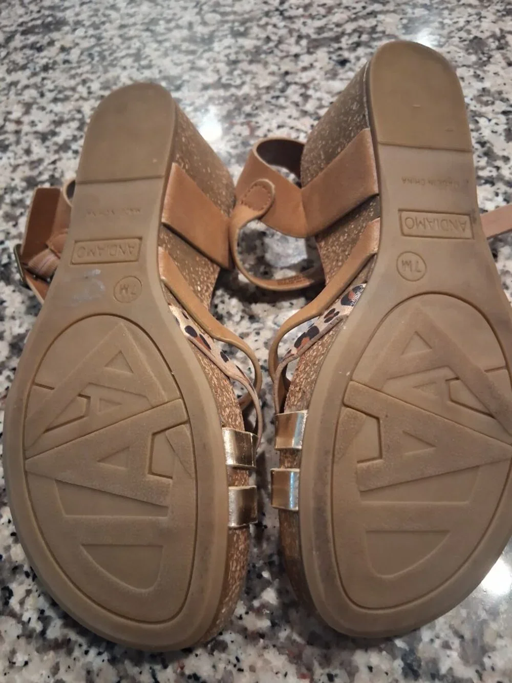 Andiamo | Women's Shoes | Mixed Strap Wedge Sandals, Leopard, Silver&Tan| Size 7